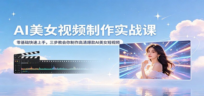 AI美女视频制作实战课：零基础快速上手，三步教会你制作高清爆款AI美女短视频|协议软件打粉软件