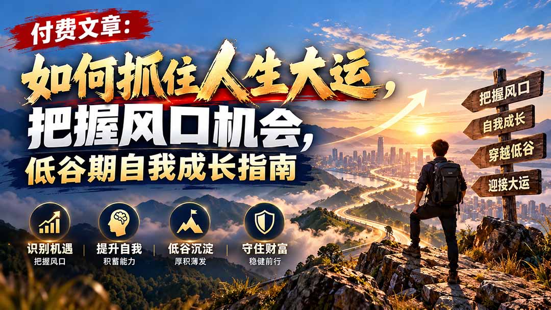 付费文章：如何抓住人生大运，把握风口机会，低谷期自我成长指南|一人科技OPC聚合软件