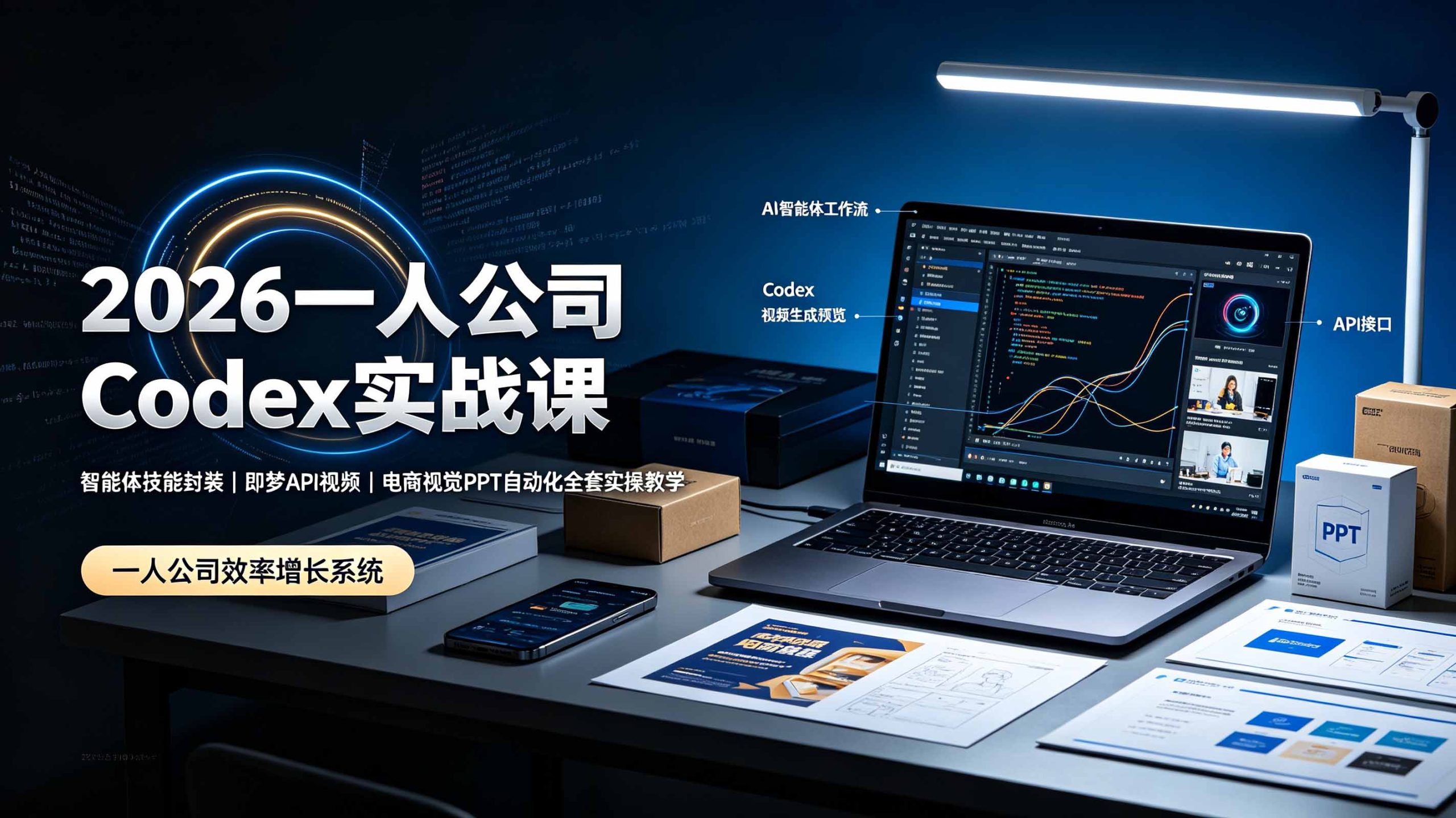 2026一人公司Codex实战课◆智能体技能封装|即梦API视频|电商视觉PPT自动化全套实操教学|一人科技OPC聚合软件