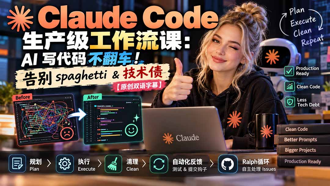 Claude Code 生产级工作流课：AI 写代码不翻车！告别 spaghetti & 技术债【原创双语字幕】|一人科技OPC聚合软件