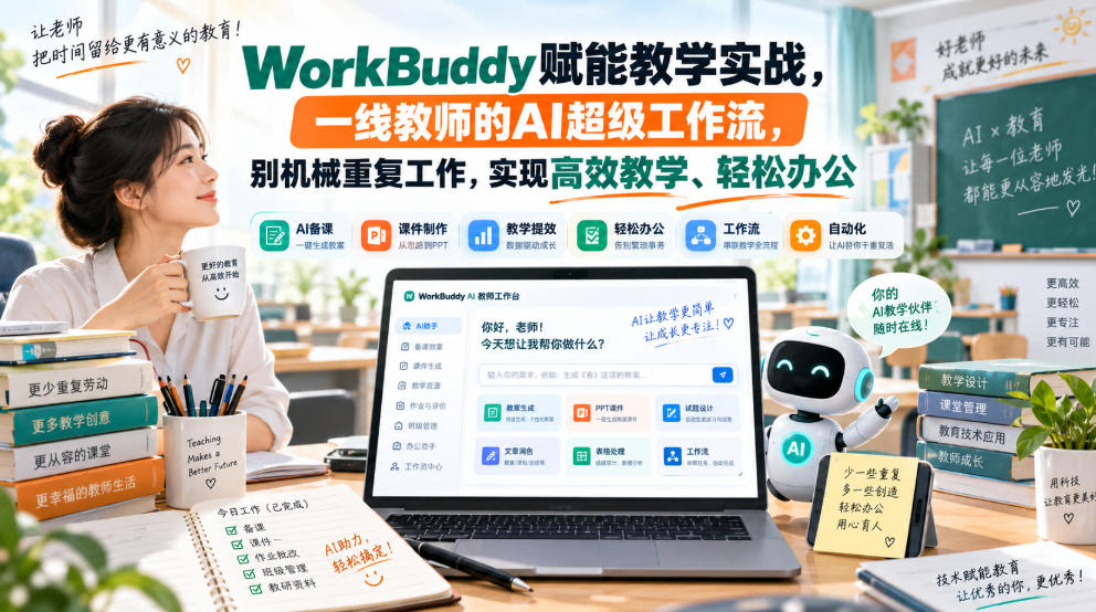 WorkBuddy赋能教学实战，一线教师的AI超级工作流，别机械重复工作，实现高效教学、轻松办公|一人科技OPC聚合软件