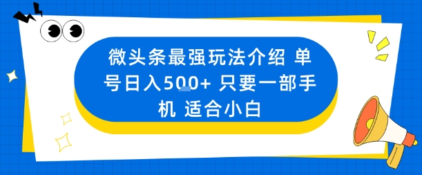 微头条最强玩法介绍一个号日入5张+只要一部手机适合小白|HOOK协议网