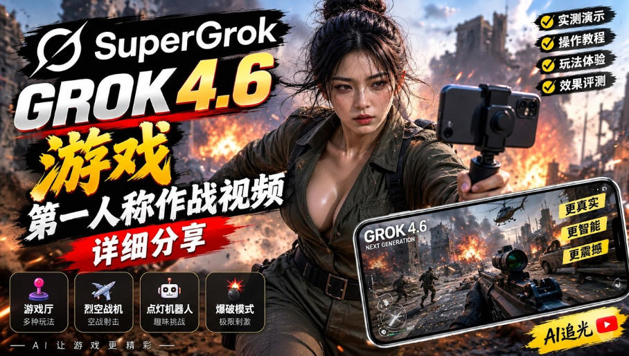 Grok 4.6也能做游戏？第一人称作战视频实测｜玩法详细讲解|一人科技OPC聚合软件