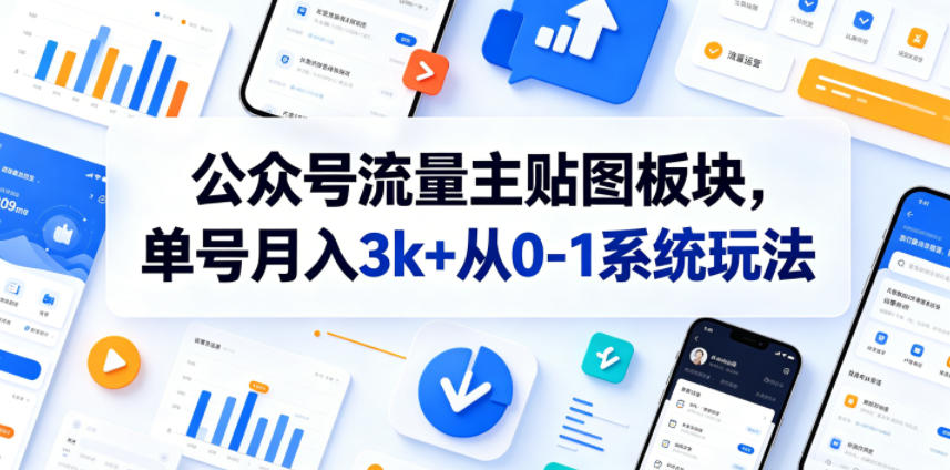 公众号流量主贴图板块，单号月入3k+从0-1系统玩法|一人科技公司导航