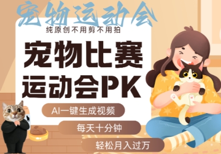 AI一键生成宠物比赛运动会PK视频，纯原创不用剪不用拍，每天十分钟，轻松月入过1W+|HOOK协议网