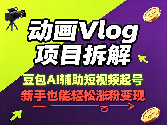 动画Vlog项目拆解，豆包AI辅助短视频起号，新手也能轻松涨粉，43条作品涨粉8.3W|一人科技公司导航