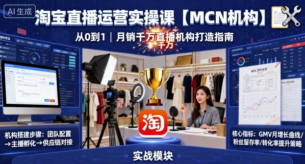 淘宝直播运营实操课【MCN机构】，从0到1做一家月销千W的直播机构|HOOK协议网