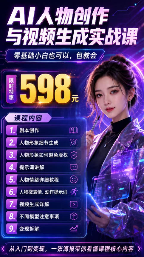 抖音5W粉丝博主的AI真人日系女孩制作教学，AI人物创作与视频生成实战课，新手也能快速起号涨粉变现|一人科技OPC聚合软件