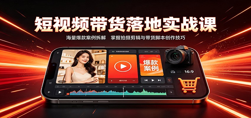 短视频带货落地实战课：海量爆款案例拆解，掌握拍摄剪辑与带货脚本创作技巧|一人科技OPC聚合软件