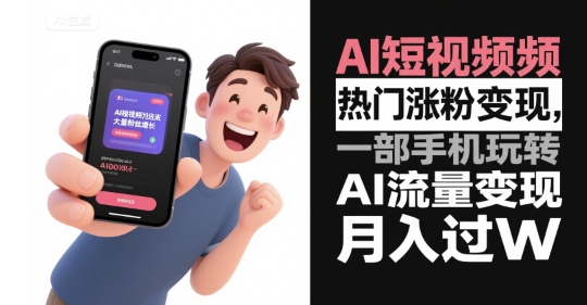 AI短视频热门涨粉变现，一部手机玩转AI流量变现，月入过W|HOOK协议网