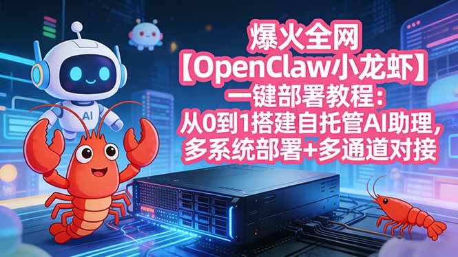 爆火全网【OpenClaw 小龙虾】一键部署教程：从0到1搭建自托管AI助理，多系统部署+多通道对接|协议软件打粉软件