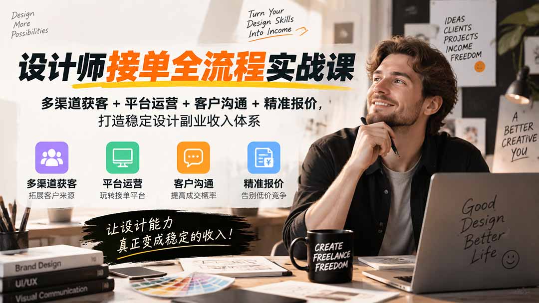 设计师接单全流程实战课-无水印｜多渠道获客+平台运营+客户沟通+精准报价，打造稳定设计副业收入体系|一人科技OPC聚合软件
