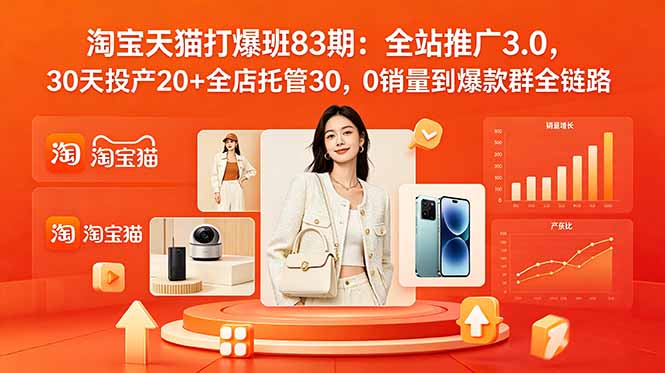 2026淘宝天猫打爆班83期：全站推广3.0，30天投产20+全店托管30，0销量到爆款群全链路|一人科技公司导航
