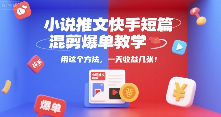 小说推文快手短篇混剪爆单教学，用这个方法，一天收益几张|HOOK协议网