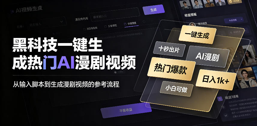 黑科技一键生成热门AI漫剧视频，十秒钟即可搞定，小白也能日入1k+【揭秘】|一人科技OPC聚合软件