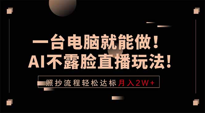 一台电脑就能做！AI不露脸直播玩法，照抄流程轻松达标月入2W+|一人科技公司导航