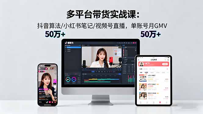 多平台带货实战课18.0：抖音算法/小红书笔记/视频号直播，单账号月GMV50w+|HOOK协议网