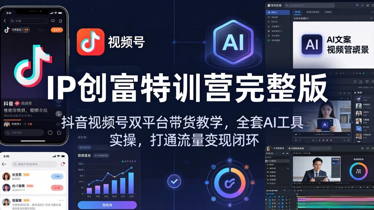 IP创富特训营完整版：抖音视频号双平台带货教学，全套AI工具实操，打通流量变现闭环|协议软件打粉软件