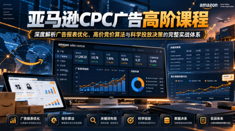 亚马逊CPC广告高阶课程，深度解析广告报表优化、高价竞价算法与科学投放决策的完整实战体系|一人科技OPC聚合软件