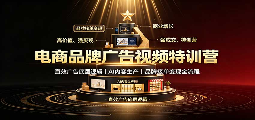 电商品牌广告视频特训：直效广告底层逻辑，AI内容生产，品牌接单变现全流程|一人科技OPC聚合软件