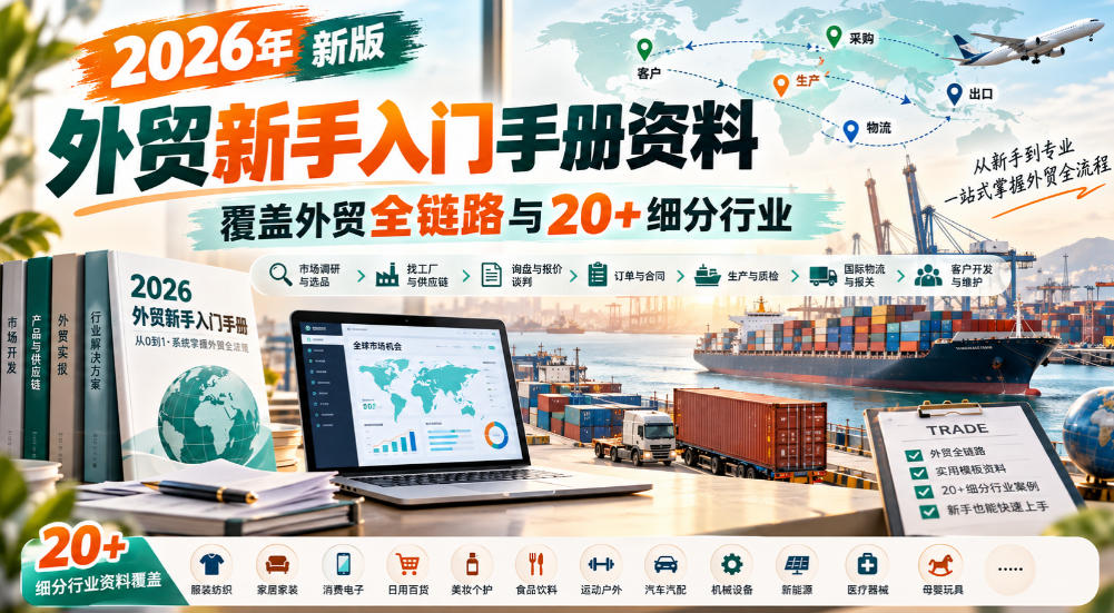 2026年新版外贸新手入门手册资料，覆盖外贸全链路与20+细分行业|一人科技OPC聚合软件