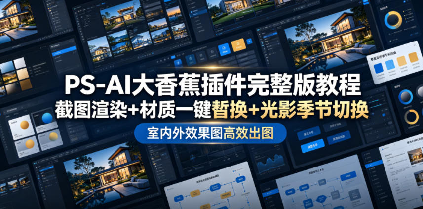PS-AI大香蕉插件完整版教程，截图渲染+材质一键替换+光影季节切换，室内外效果图高效出图高阶课程|一人科技公司导航