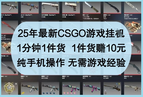 25年最新CSGO游戏挂G，1分钟1件货，1件货挣10元，纯手机操作，无需游戏经验【揭秘】|HOOK协议网
