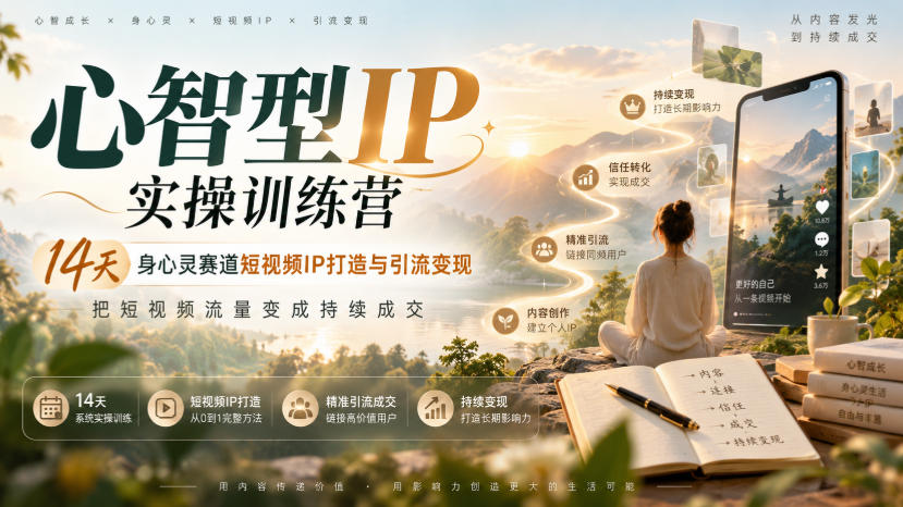 心智型IP实操训练营｜14天身心灵赛道短视频IP打造与引流变现，把短视频流量变成持续成交|一人科技OPC聚合软件