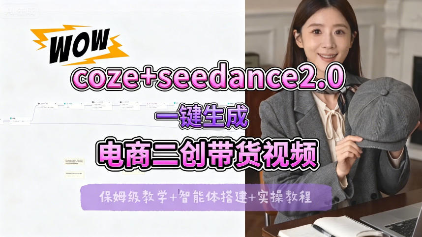 【Coze工作流搭建实操教程】seedance2.0+coze一键生成电商二创带货视频，全流程保姆级教学|协议软件打粉软件