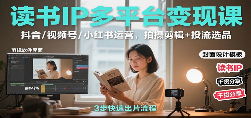 读书IP多平台变现课：抖音/视频号/小红书运营，拍摄剪辑+投流选品|HOOK协议网