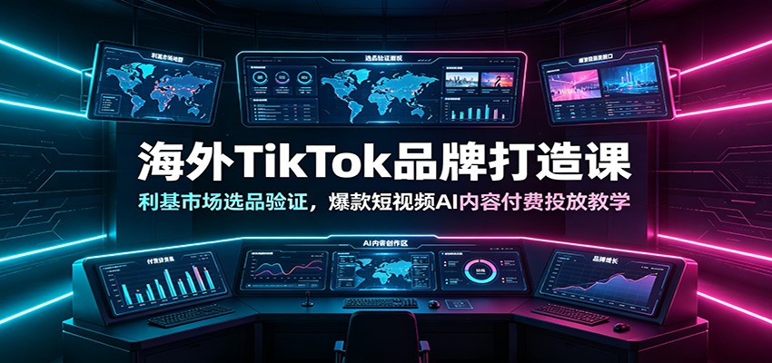 海外TikTok品牌打造课：利基市场选品验证，爆款短视频AI内容付费投放教学|一人科技OPC聚合软件