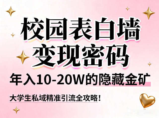 校园表白墙变现密码，年入10-20W的隐藏金矿，大学生私域精准引流全攻略！|HOOK协议网