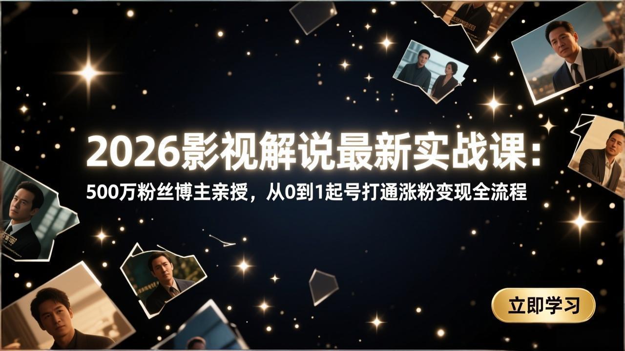 2026影视解说最新实战课：500万粉丝博主亲授，从0到1起号打通涨粉变现全流程|协议软件打粉软件