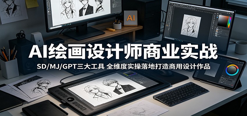 AI绘画设计师商业实战：SD/MJ/GPT三大工具，全维度实操落地打造商用设计作品|一人科技公司导航