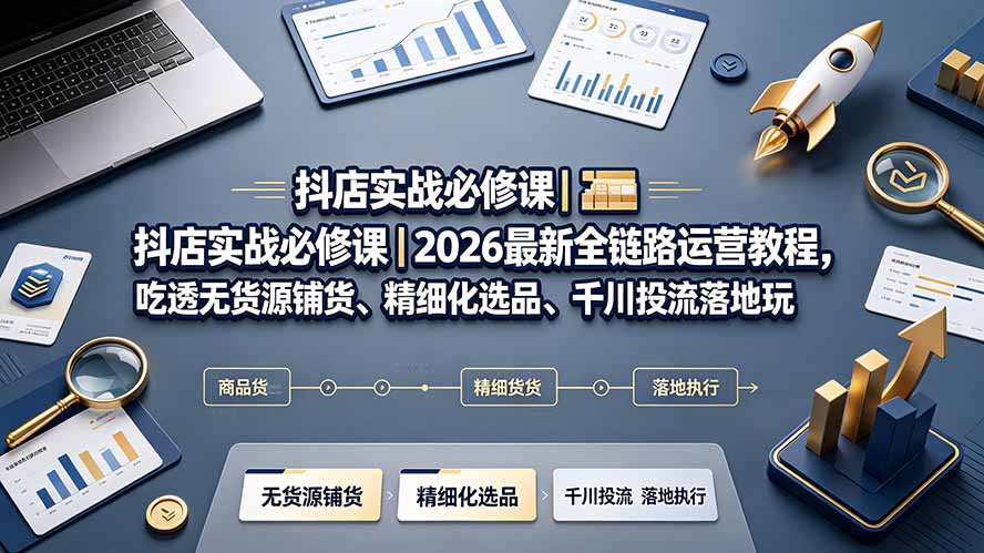 抖店实战必修课｜2026最新全链路运营教程，吃透无货源铺货、精细化选品、千川投流落地玩法|一人科技OPC聚合软件