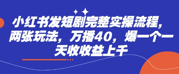 小红书发短剧完整实操流程，两张玩法，万播40，爆一个一天收收益上千|HOOK协议网