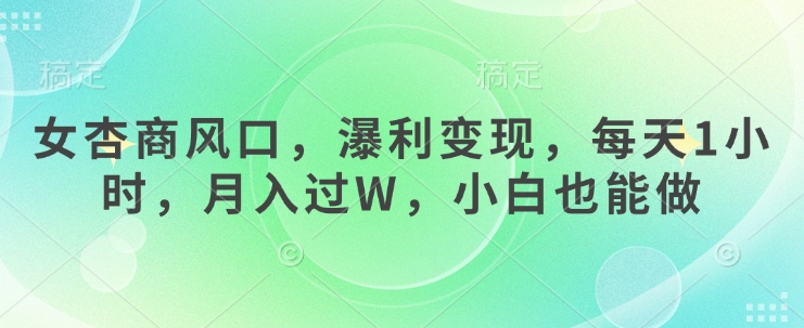女杏商风口，瀑利变现，每天1小时，月入过W，小白也能做|HOOK协议网