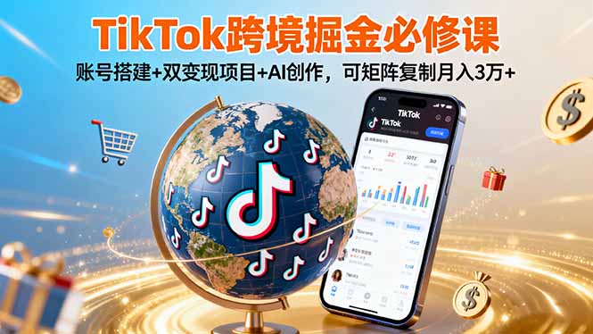 TikTo跨境掘金必修课，账号搭建+双变现项目+AI创作，可矩阵复制月入3万+|HOOK协议网