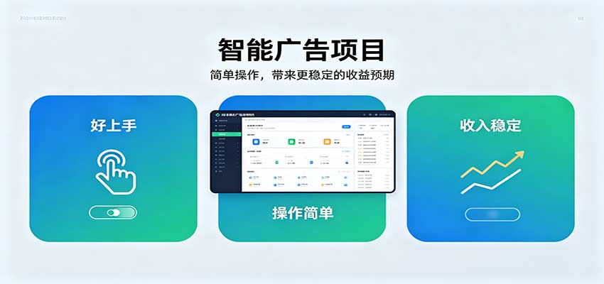智能广告挂机项目，操作简单上手快，收益稳定可持续。稳定日入300+|一人科技OPC聚合软件