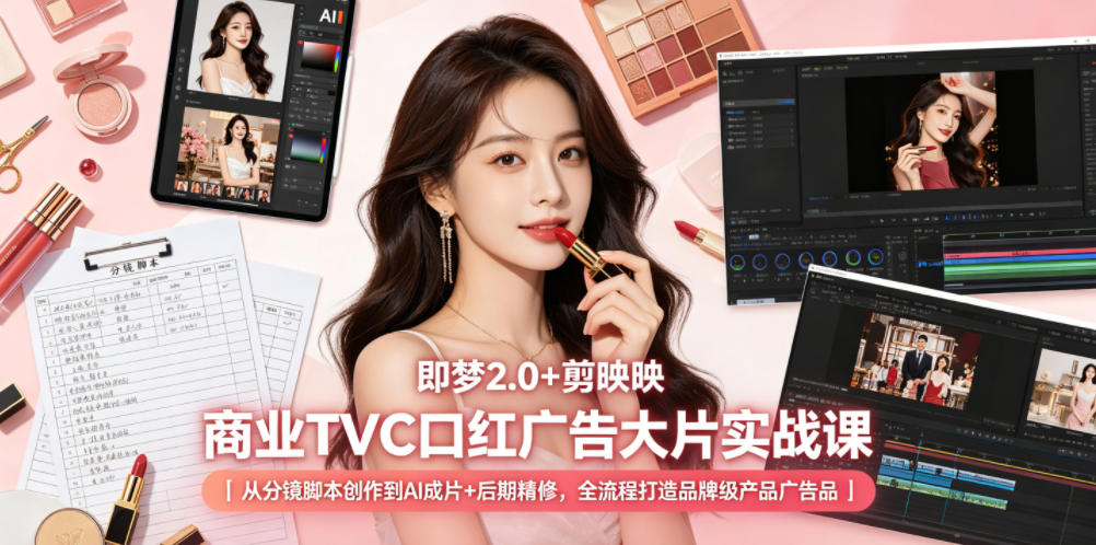 即梦2.0+剪映商业TVC口红广告大片实战课｜从分镜脚本创作到AI成片+后期精修，全流程打造品牌级产品广告|一人科技公司导航