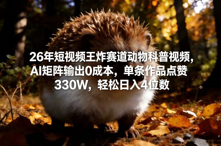 26年短视频王炸赛道动物科普视频，AI矩阵输出0成本，单条作品点赞330W，轻松日入4位数|协议软件打粉软件