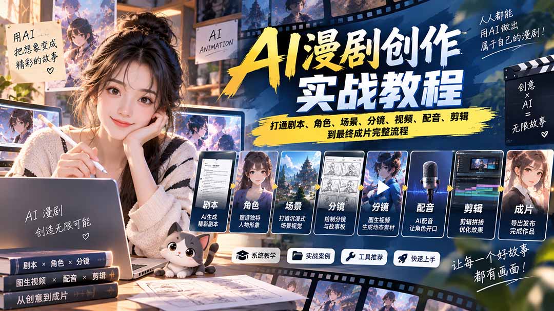 2026 AI漫剧创作实战教程：打通剧本、角色、场景、分镜、视频、配音、剪辑到最终成片完整流程|一人科技OPC聚合软件