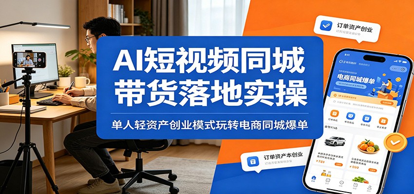 AI短视频同城带货落地实操：单人轻资产创业模式玩转电商同城爆单|一人科技公司导航