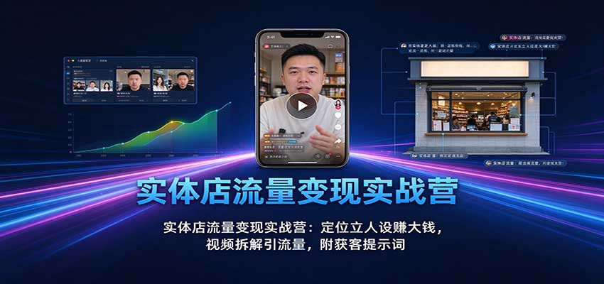 实体店流量变现实战营：定位立人设赚大钱，视频拆解引流量，附获客提示词|一人科技OPC聚合软件