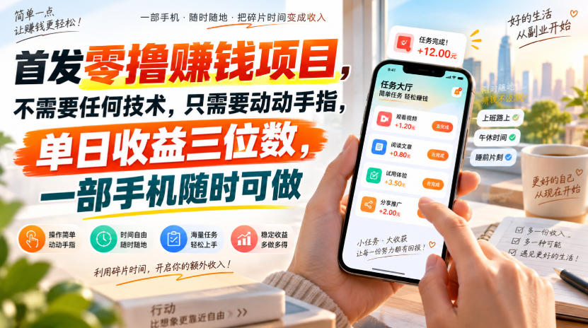 首发零撸賺钱项目，不需要任何技术，只需要动动手指，单日收益三位数，一部手机随时可做【揭秘】|一人科技OPC聚合软件
