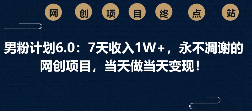 男粉计划6.0：7天收入1W+，永不凋谢的网创项目，当天做当天变现！|HOOK协议网
