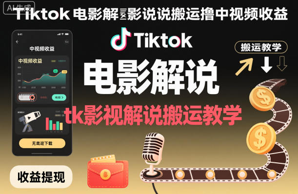 Tiktok电影解说搬运撸中视频收益，tk影视解说搬运教学|HOOK协议网