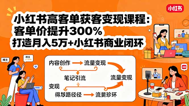 小红书高客单获客变现课程：客单价提升300%，打造月入10万+小红书商业闭环|HOOK协议网