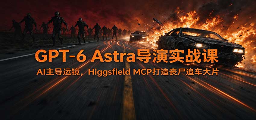 GPT-6 Astra导演实战课：AI主导运镜，Higgsfield MCP打造丧尸追车大片|一人科技OPC聚合软件