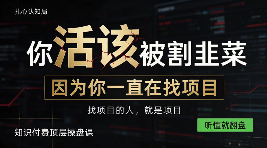 做项目不如卖项目，做知识付费自己当老板，知识付费顶层操盘课，听懂就翻盘【揭秘】|一人科技OPC聚合软件